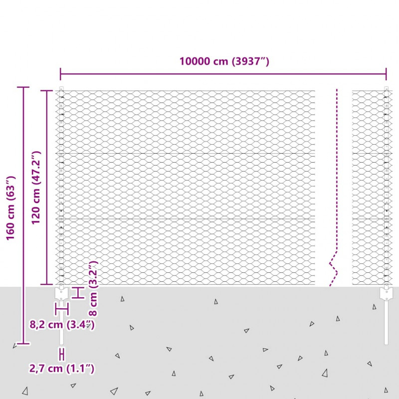 Ogrodzenie z słupkiem Srebrny 1,2 x 100 m Stal