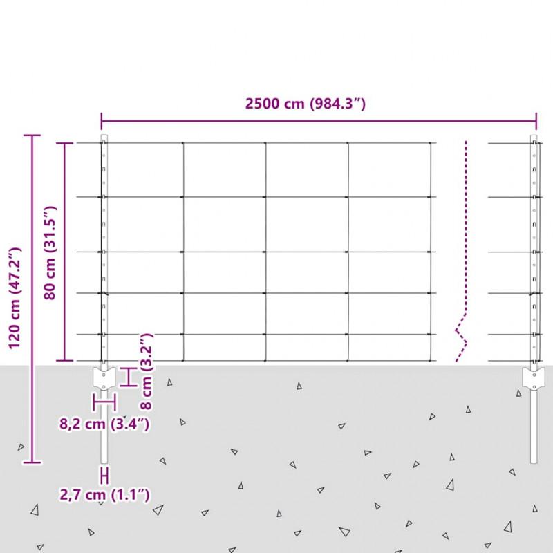 Ogrodzenie z słupkiem Srebrny 0,8 x 25 m Stal