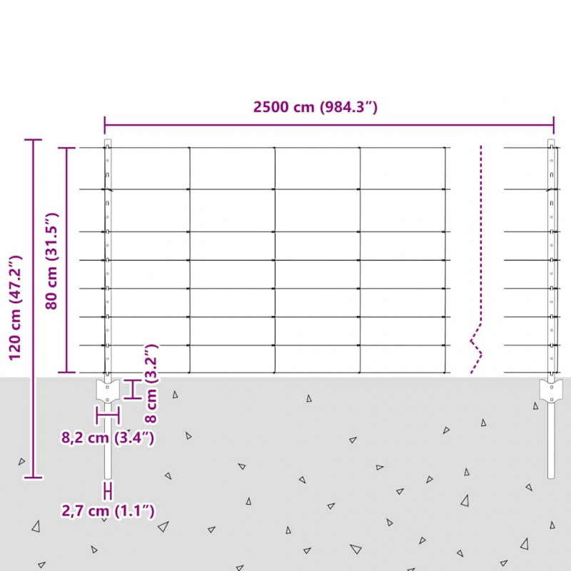 Ogrodzenie z słupkiem Srebrny 0,8 x 25 m Stal