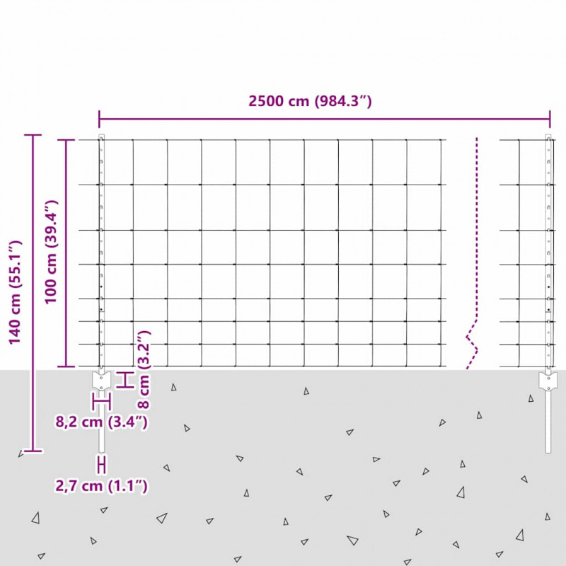 Ogrodzenie z słupkiem Srebrny 1 x 25 m Stal