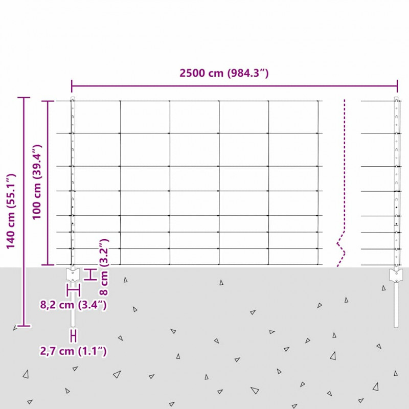 Ogrodzenie z słupkiem Srebrny 1 x 25 m Stal