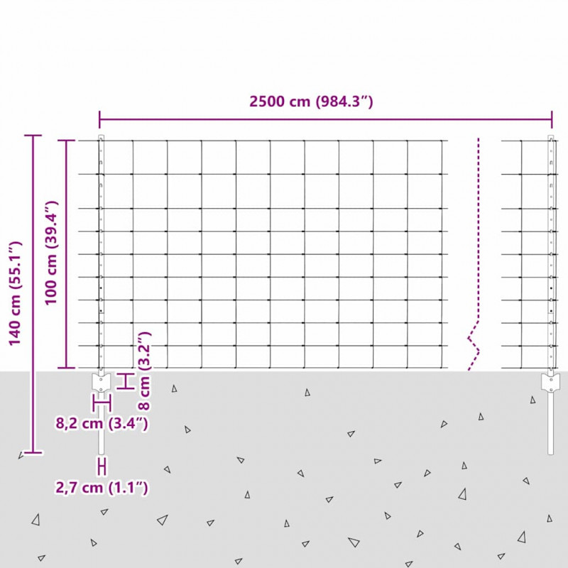 Ogrodzenie z słupkiem Srebrny 1 x 25 m Stal
