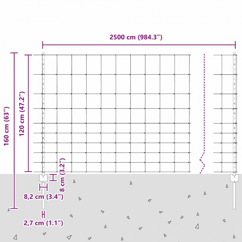 Ogrodzenie z słupkiem Srebrny 1,2 x 25 m Stal