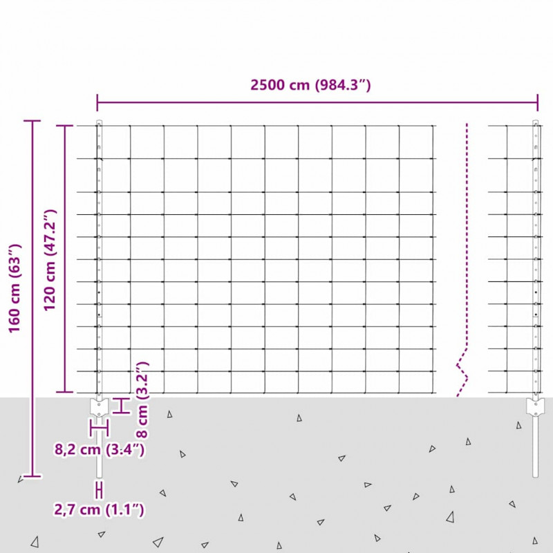 Ogrodzenie z słupkiem Srebrny 1,2 x 25 m Stal