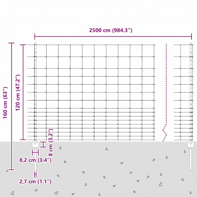 Ogrodzenie z słupkiem Srebrny 1,2 x 25 m Stal