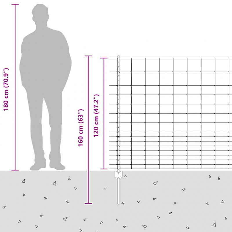 Ogrodzenie z słupkiem Srebrny 1,2 x 25 m Stal