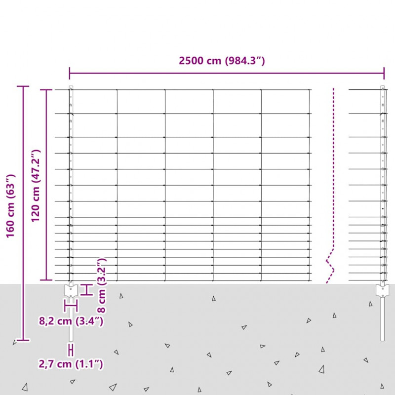 Ogrodzenie z słupkiem Srebrny 1,2 x 25 m Stal