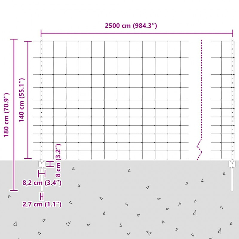 Ogrodzenie z słupkiem Srebrny 1,4 x 25 m Stal