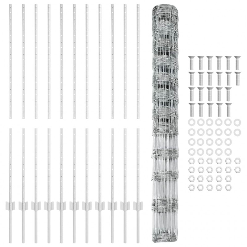Ogrodzenie z słupkiem Srebrny 1,4 x 25 m Stal