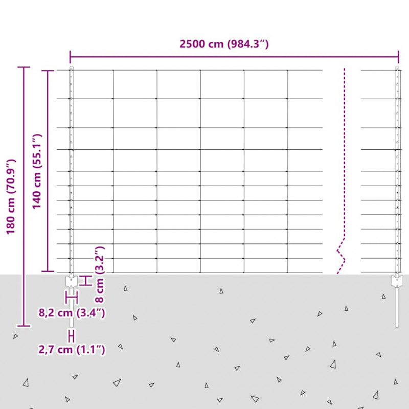 Ogrodzenie z słupkiem Srebrny 1,4 x 25 m Stal