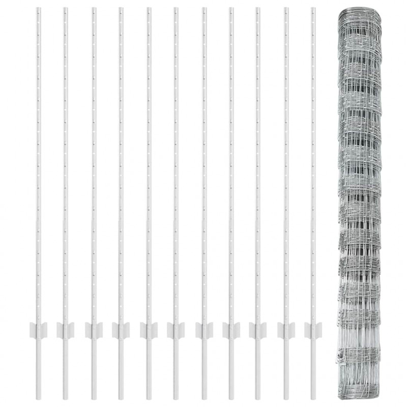 Ogrodzenie z słupkiem Srebrny 1,4 x 25 m Stal