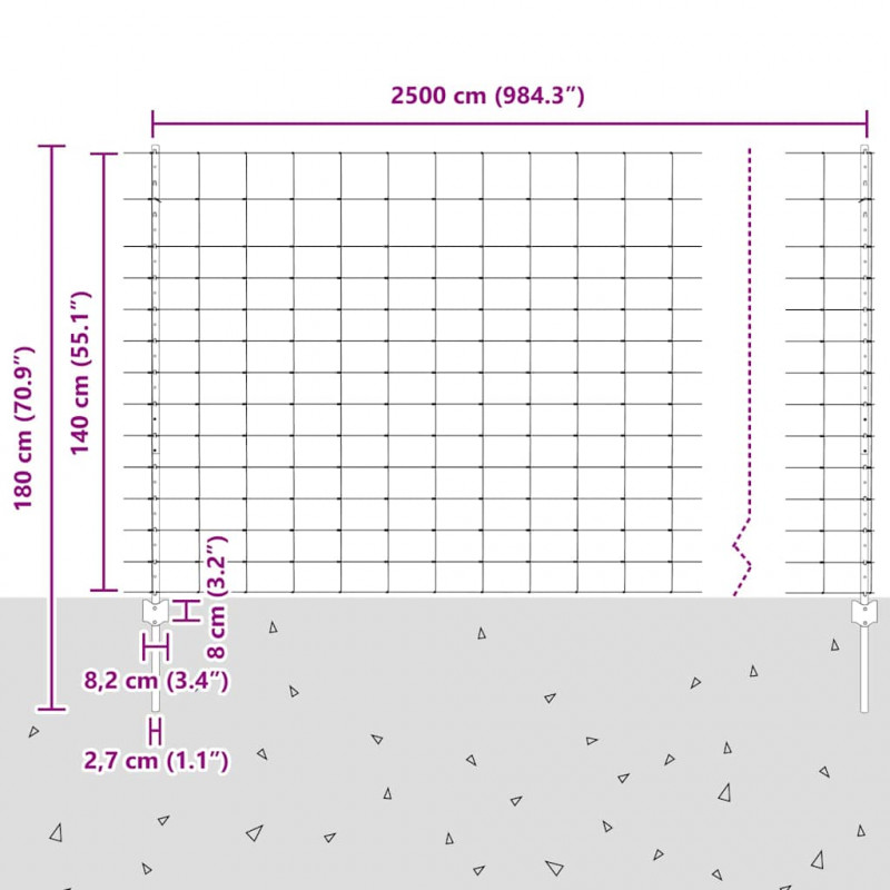 Ogrodzenie z słupkiem Srebrny 1,4 x 25 m Stal