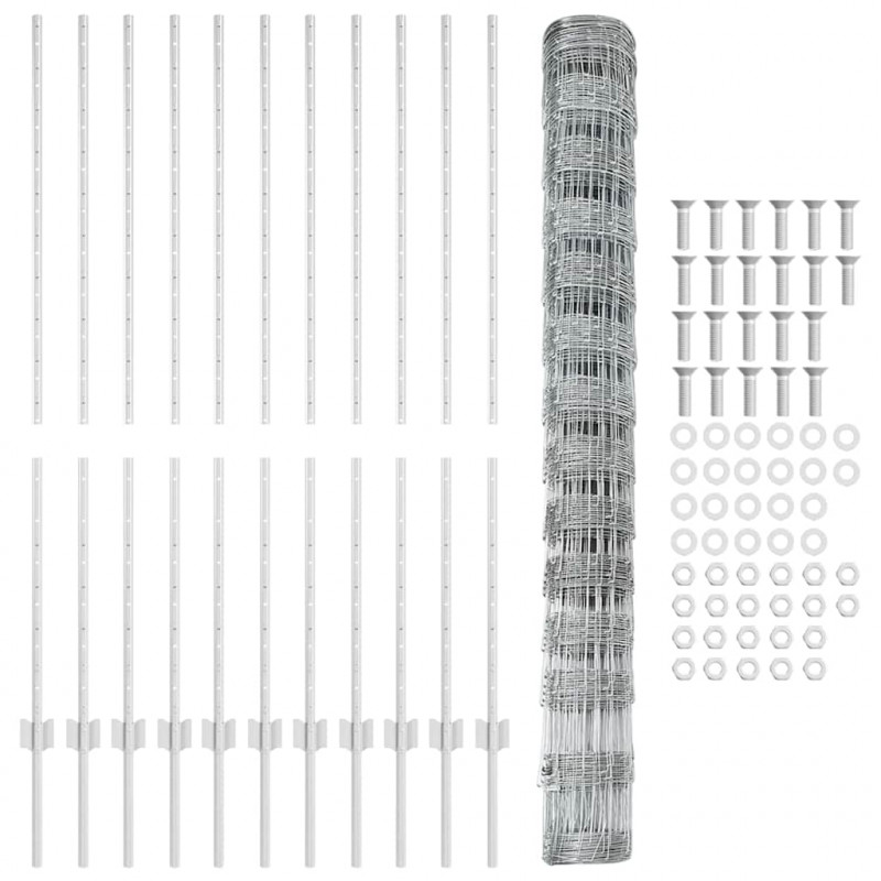 Ogrodzenie z słupkiem Srebrny 1,4 x 25 m Stal