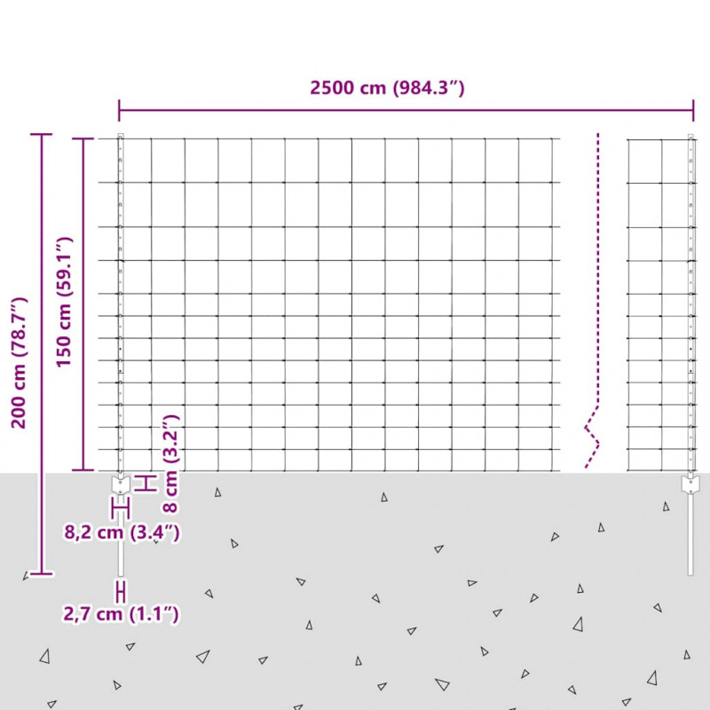 Ogrodzenie z słupkiem Srebrny 1,5 x 25 m Stal