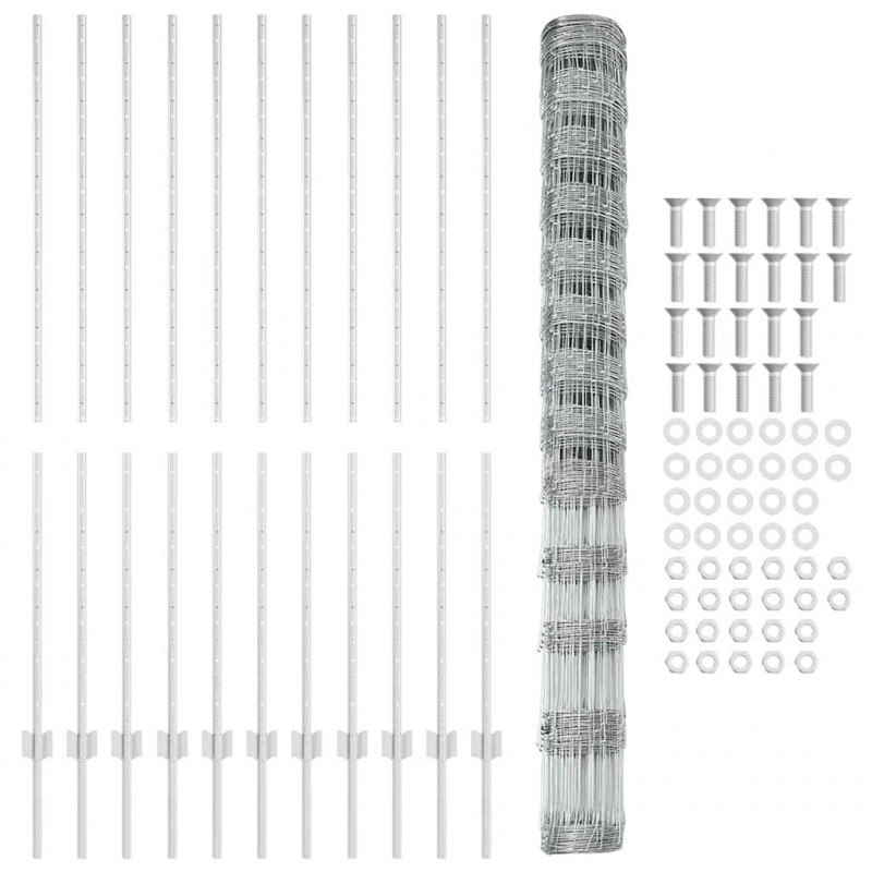 Ogrodzenie z słupkiem Srebrny 1,5 x 25 m Stal
