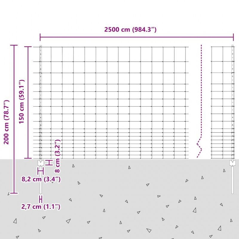 Ogrodzenie z słupkiem Srebrny 1,5 x 25 m Stal