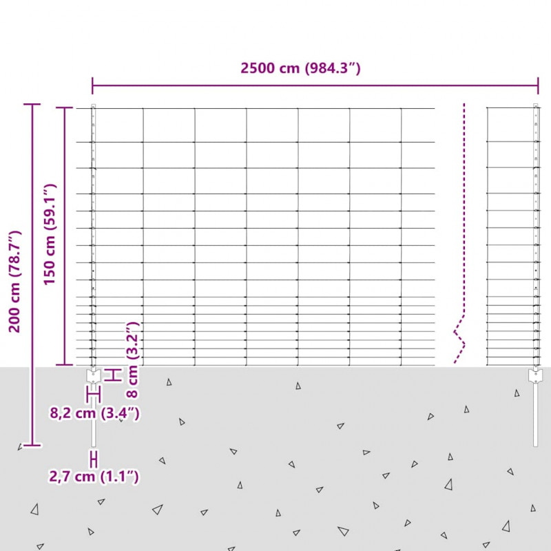 Ogrodzenie z słupkiem Srebrny 1,5 x 25 m Stal