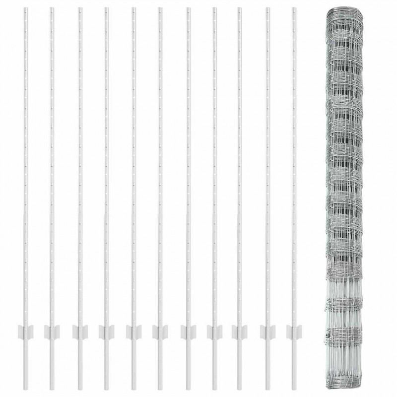 Ogrodzenie z słupkiem Srebrny 1,6 x 25 m Stal