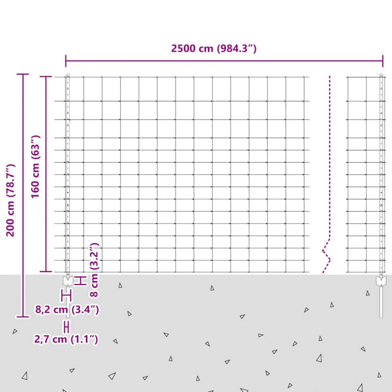 Ogrodzenie z słupkiem Srebrny 1,6 x 25 m Stal