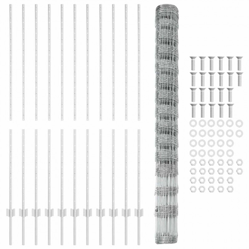 Ogrodzenie z słupkiem Srebrny 1,6 x 25 m Stal