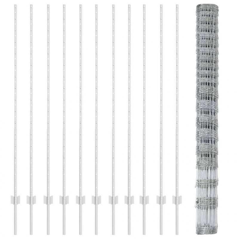 Ogrodzenie z słupkiem Srebrny 1,6 x 25 m Stal
