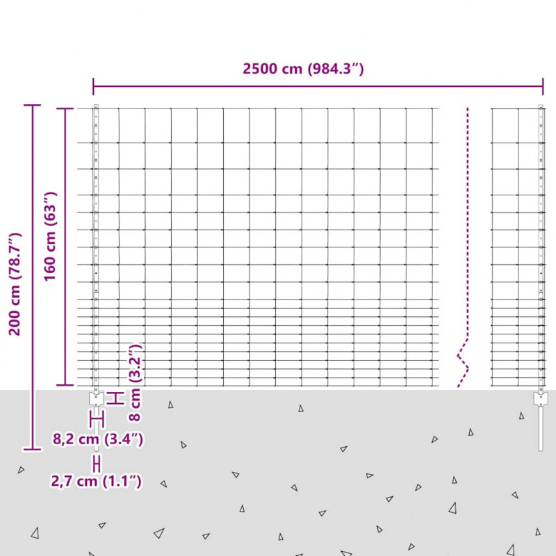 Ogrodzenie z słupkiem Srebrny 1,6 x 25 m Stal