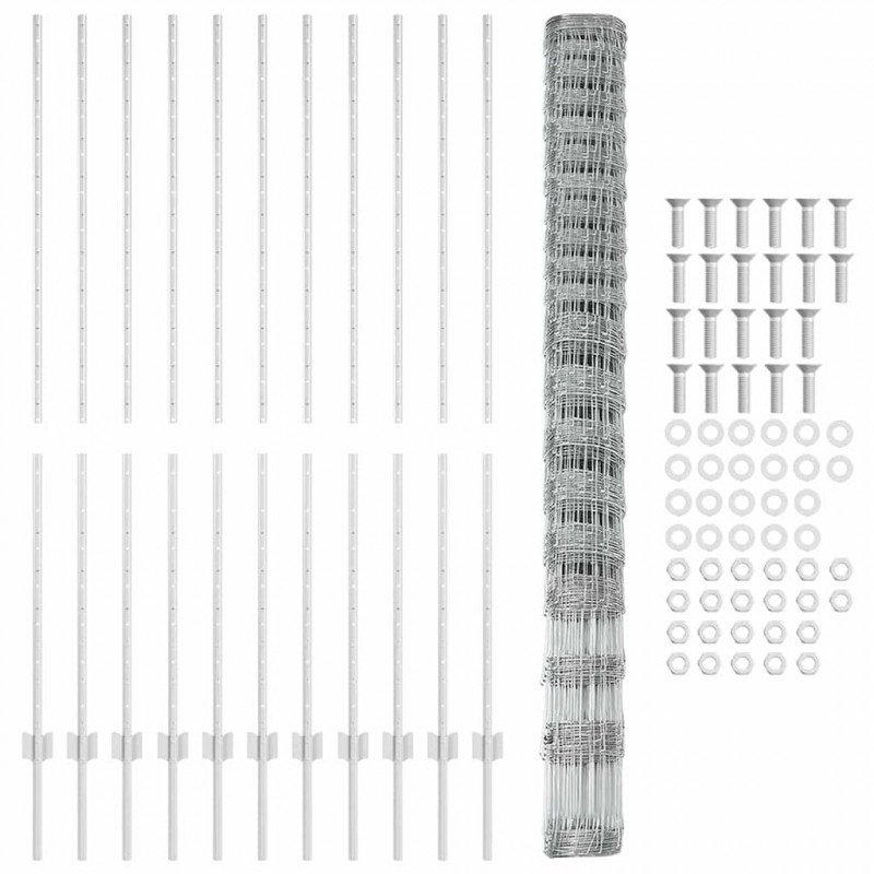 Ogrodzenie z słupkiem Srebrny 1,6 x 25 m Stal