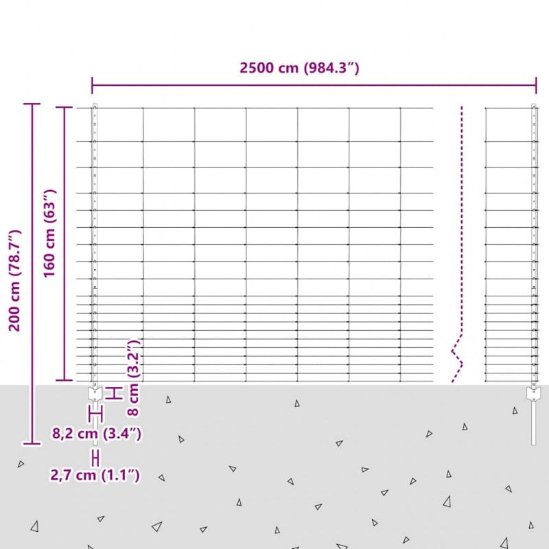 Ogrodzenie z słupkiem Srebrny 1,6 x 25 m Stal