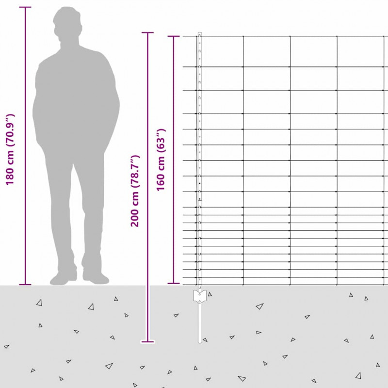 Ogrodzenie z słupkiem Srebrny 1,6 x 25 m Stal