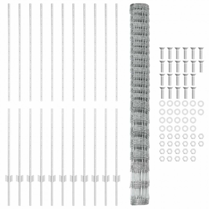 Ogrodzenie z słupkiem Srebrny 1,6 x 25 m Stal