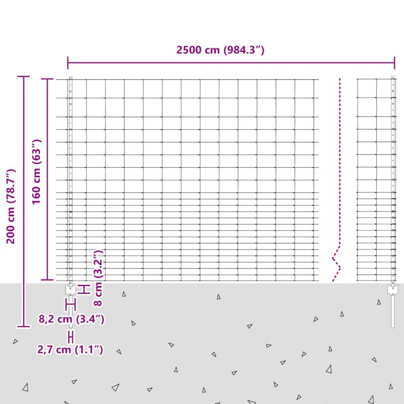 Ogrodzenie z słupkiem Srebrny 1,6 x 25 m Stal