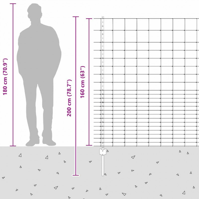 Ogrodzenie z słupkiem Srebrny 1,6 x 25 m Stal