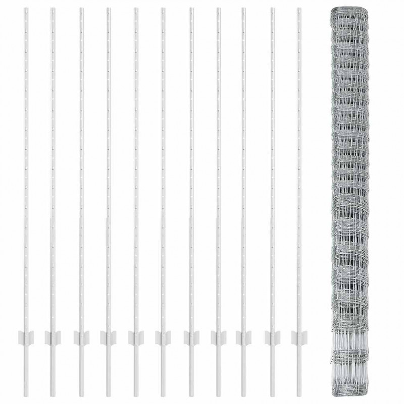Ogrodzenie z słupkiem Srebrny 1,6 x 25 m Stal