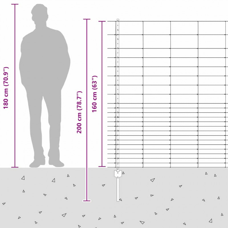 Ogrodzenie z słupkiem Srebrny 1,6 x 25 m Stal