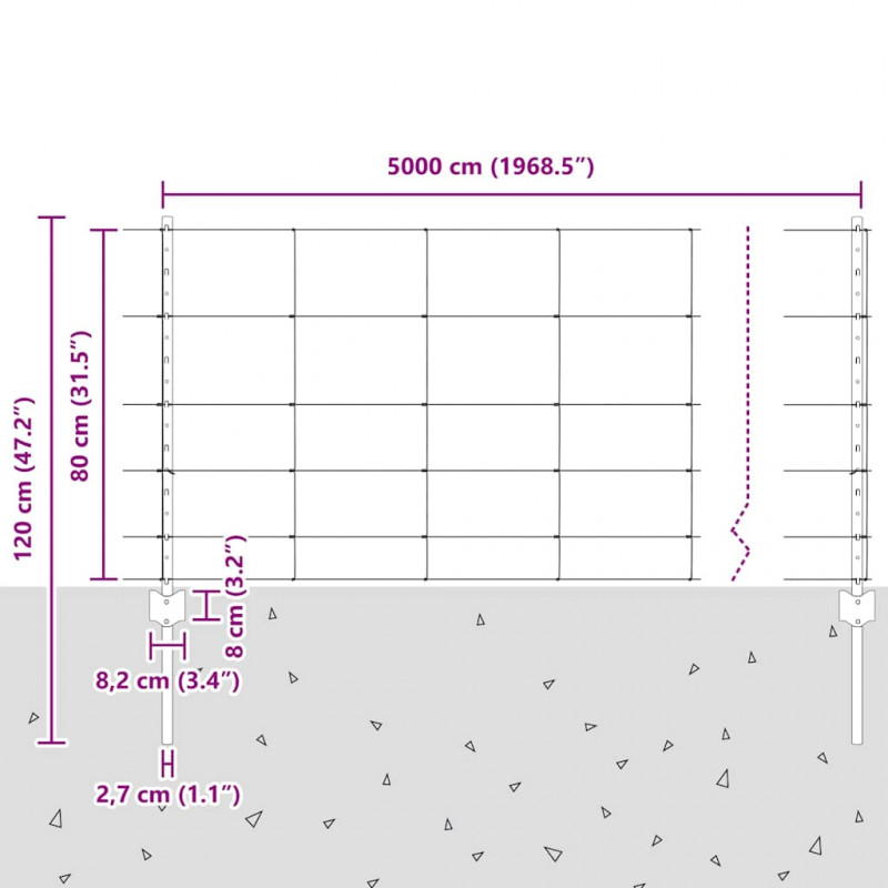 Ogrodzenie z słupkiem Srebrny 0,8 x 50 m Stal