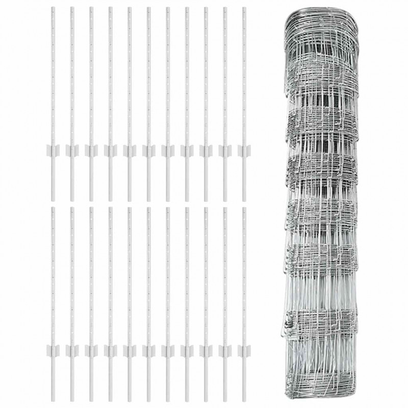 Ogrodzenie z słupkiem Srebrny 0,8 x 50 m Stal