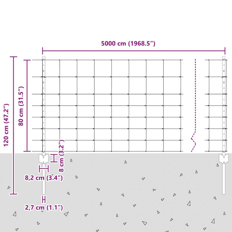 Ogrodzenie z słupkiem Srebrny 0,8 x 50 m Stal