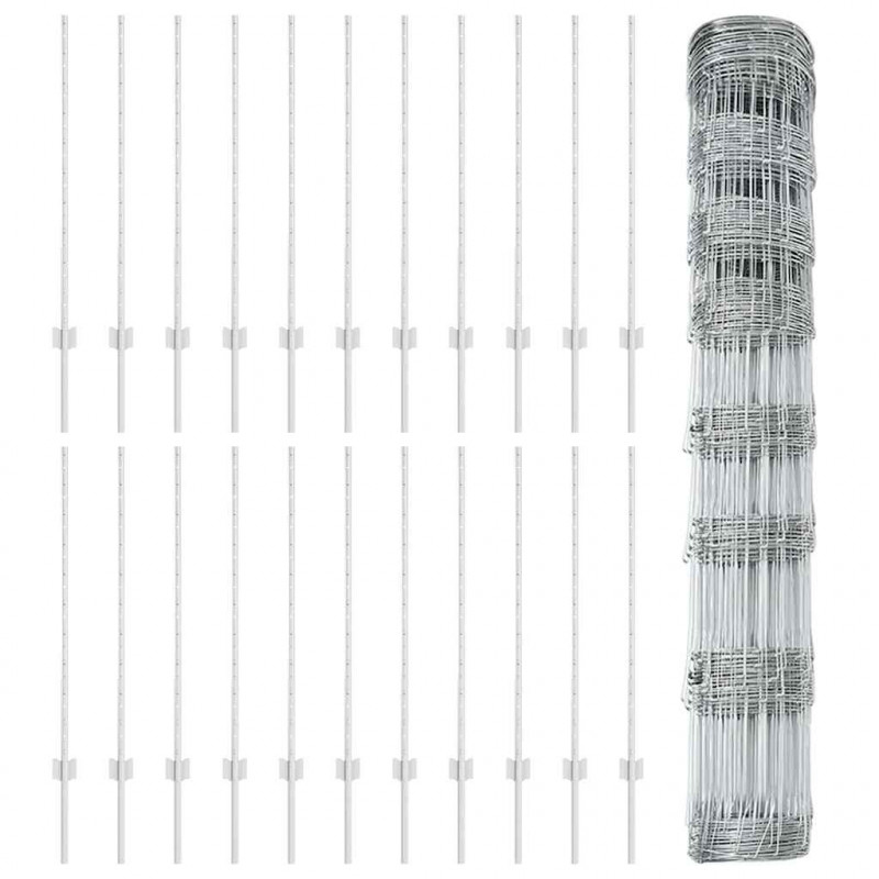 Ogrodzenie z słupkiem Srebrny 1 x 50 m Stal
