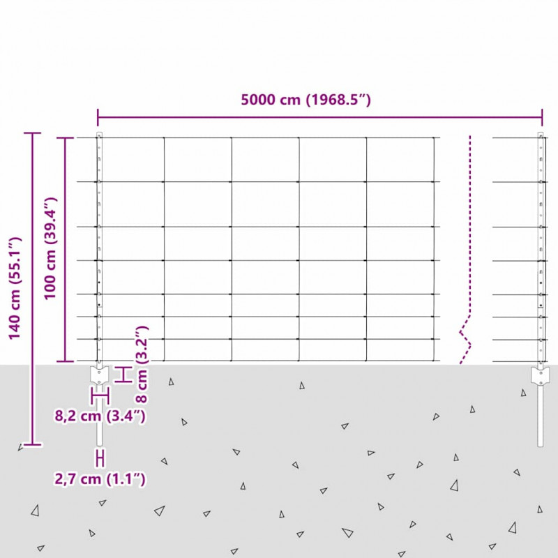 Ogrodzenie z słupkiem Srebrny 1 x 50 m Stal