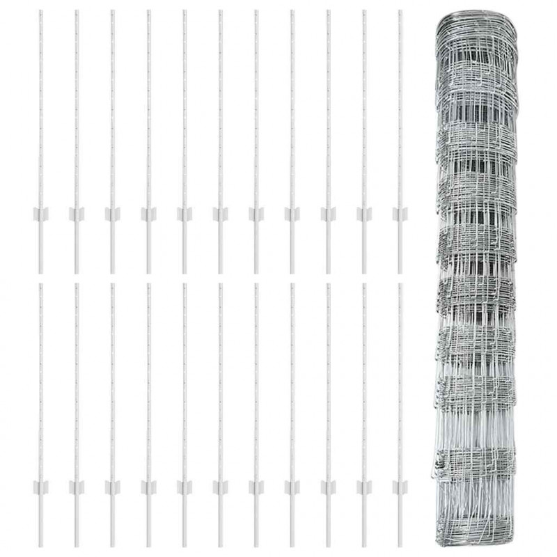 Ogrodzenie z słupkiem Srebrny 1 x 50 m Stal