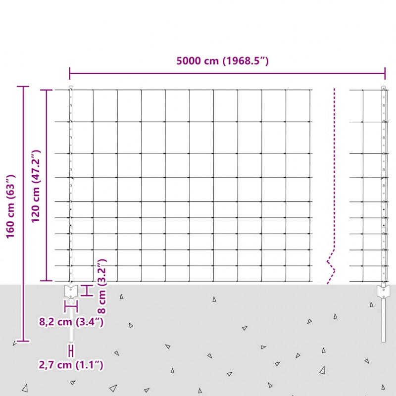 Ogrodzenie z słupkiem Srebrny 1,2 x 50 m Stal