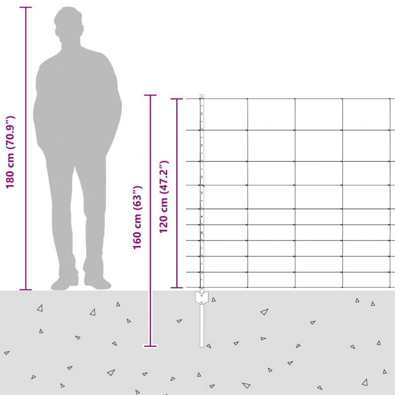 Ogrodzenie z słupkiem Srebrny 1,2 x 50 m Stal