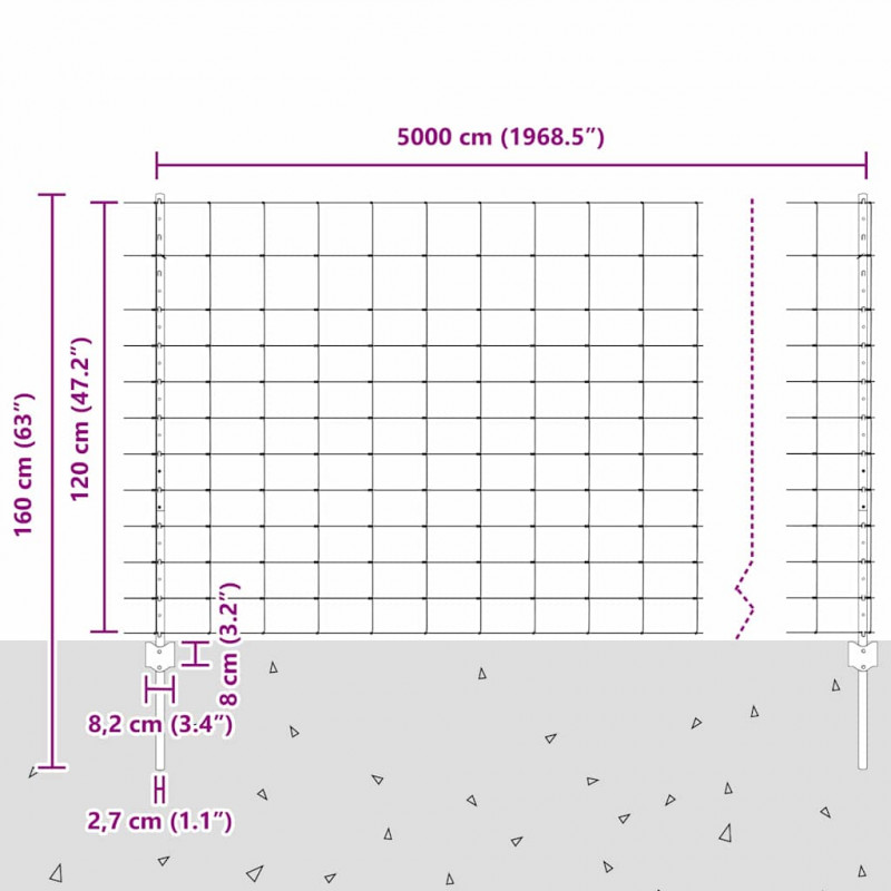 Ogrodzenie z słupkiem Srebrny 1,2 x 50 m Stal