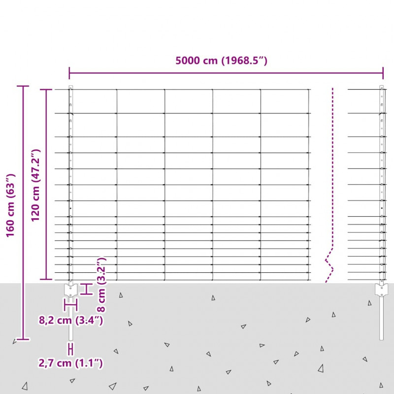 Ogrodzenie z słupkiem Srebrny 1,2 x 50 m Stal