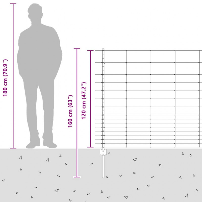 Ogrodzenie z słupkiem Srebrny 1,2 x 50 m Stal