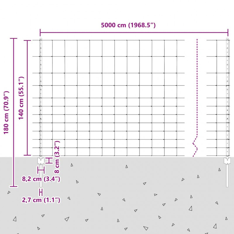 Ogrodzenie z słupkiem Srebrny 1,4 x 50 m Stal