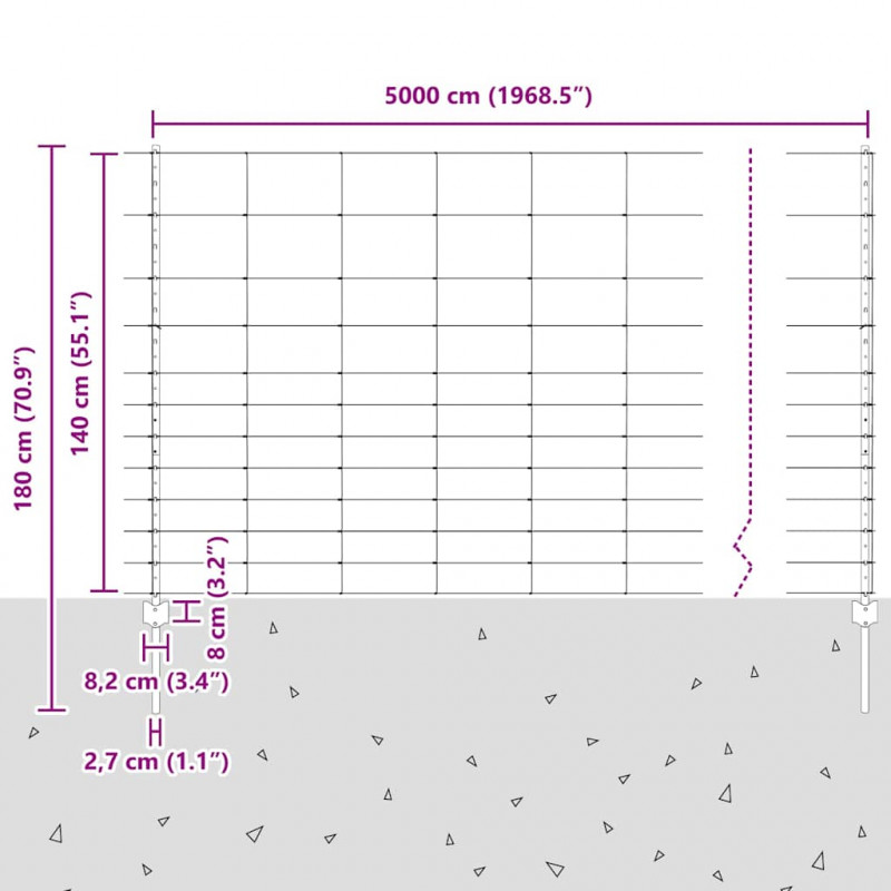 Ogrodzenie z słupkiem Srebrny 1,4 x 50 m Stal