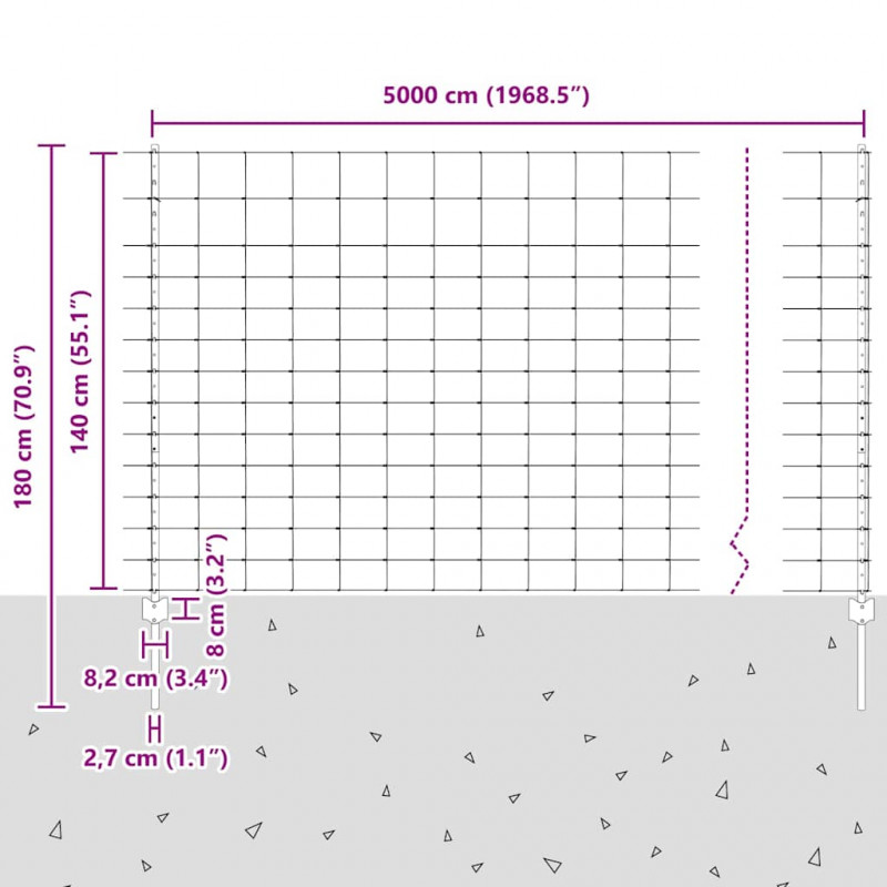 Ogrodzenie z słupkiem Srebrny 1,4 x 50 m Stal