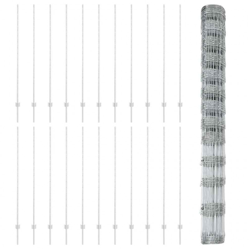 Ogrodzenie z słupkiem Srebrny 1,5 x 50 m Stal