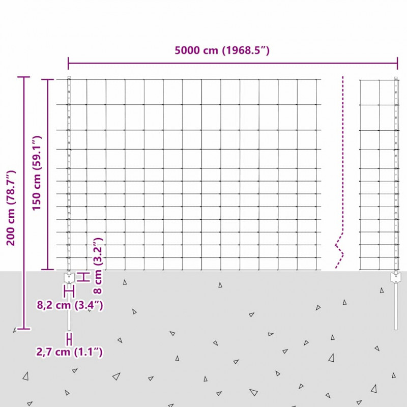 Ogrodzenie z słupkiem Srebrny 1,5 x 50 m Stal